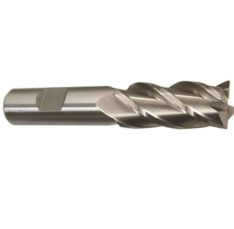 Built Tough HSS 4 Flute Center Cutting End Mill One Half Inch By One Half Inch Long Weldon Shank Polished Finish Drill America DWCF318 LCC