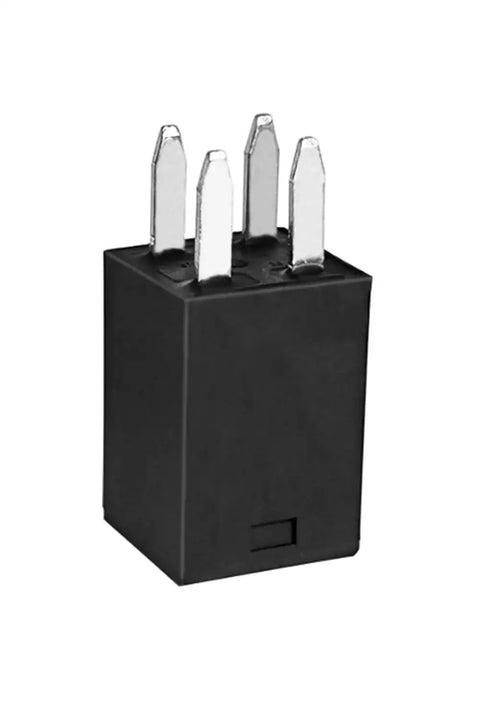 Black Ultra Micro ISO Automotive Relay 12V DC SPST Form A 20A High Temperature 125C Relay with metal prongs, side view