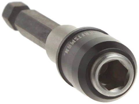 Close-up of a titanium nitride coated 3-inch locking magnetic bit holder from a 21-piece drill bit set for wood metal plastic.