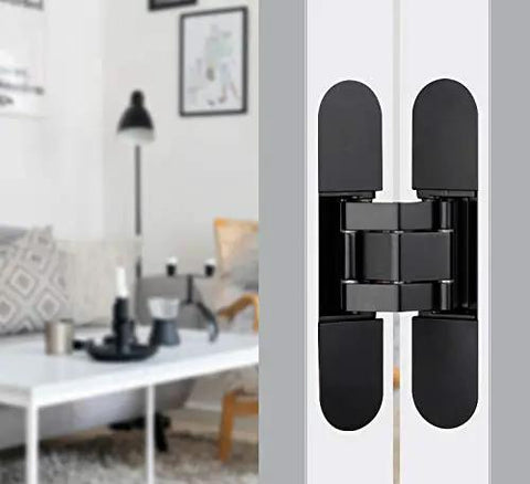 Hidden Door Hinges Set Concealed Invisible Hinges Heavy Duty Up To 132 Lbs 3D Adjustable Black 2 Pack 180 Degree Opening