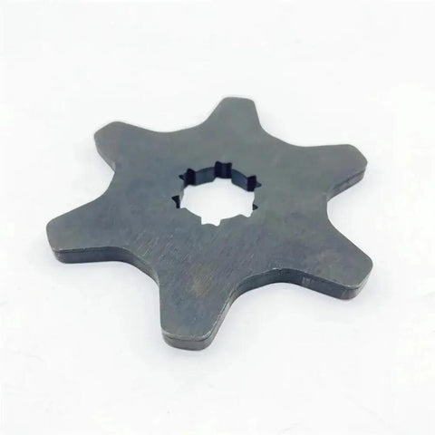 Clutch cam star-shaped metal plate with six rounded lobes and splined inner bore (front view)