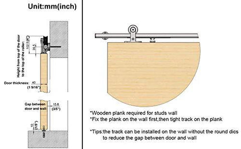 Diagram of 6Ft Integrated Soft Close Sliding Barn Door Hardware Kit, Brushed Stainless Steel Top Mount Track installation instructions