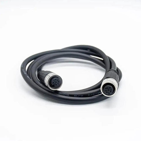 M12 A Code 5 Pin Female to Female Cable, double ended, 1 meter length, black shielded, for industrial automation connections