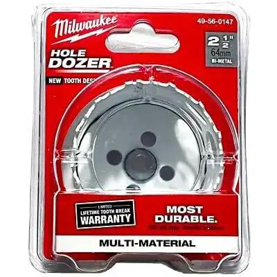 Packaging of Milwaukee 2-1/2 inch hole saw with Ice Hardened Two And A Half Inch Hole Saw For Quick Clean Holes With Matrix II Bi Metal Teeth And Positive Rake Cutting For Fast Durable Performance And Longer Life Manufactured In United States Milwaukee