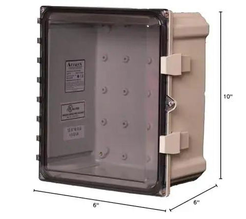 Tough As Nails Polycarbonate Enclosure for Industrial Control Panels With IP 68 Protection and Hinged Locking Clear Cover 12 By 10 By 6 Inches UL 508A UL 50E UL 1741 Compliant NEMA 4X Non Metallic Weatherproof Box for Indoor and Outdoor Use.