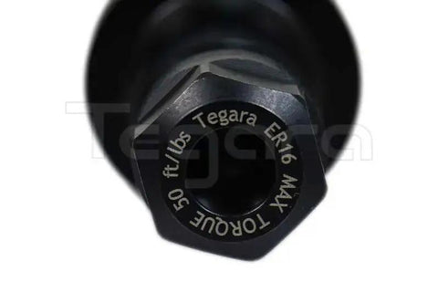 Close-up of BT30 ER16 80mm Collet Chuck Tool Holder showing Tegara ER16 engraving on hex nut.