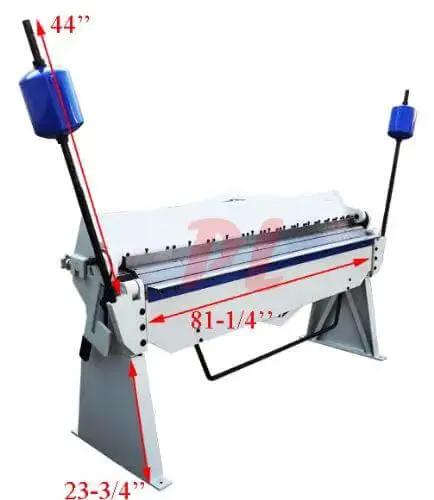 Front view of 80 Inch Pan And Box Brake Bender For Metal Fabrication showing 6 foot bending reach, 12 gauge mild steel capacity