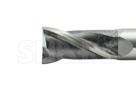 Side view of Seven Eighths Inch HSS Two Flute Center Cutting End Mill With Three Quarter Inch Shank And One And A Half Inch Flute Length