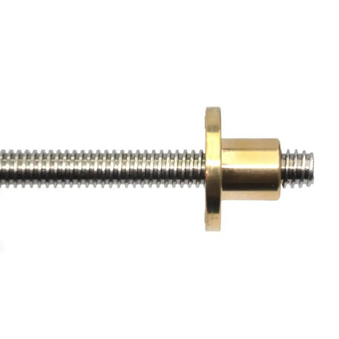 Left Hand T10x2 300mm Lead Screw Kit with Brass Nut Acme Thread 2mm Pitch for 3D Printer and CNC Z Axis shown in side view