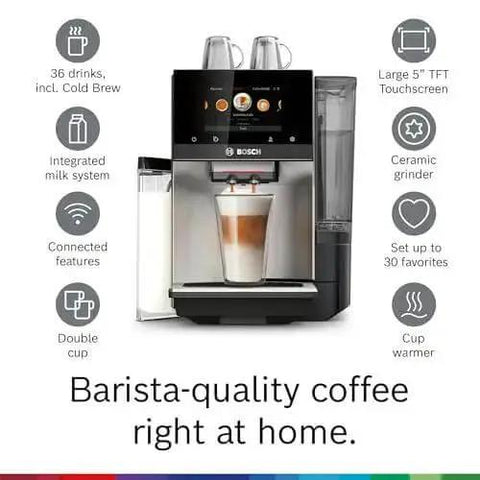 Double Cup Barista Style Home Fully Automatic Coffee Machine With 36 Drink Presets And Touchscreen Controls, front view