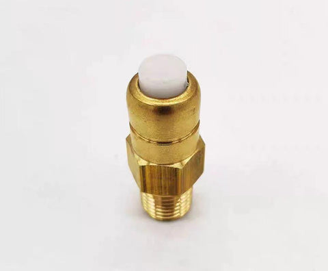 Brass thermal release relief valve for pressure washer with white actuator top, Amazon brand.