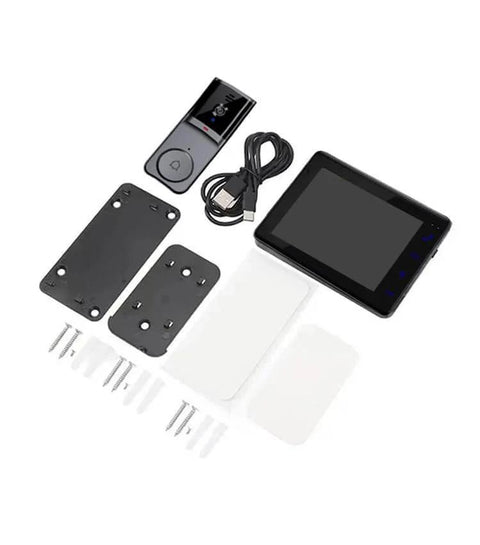 Wireless Video Doorbell Camera With No Subscriptions And Bluetooth Pairing, Real Time Two Way Intercom, 1080P Video, 120 Degree Field Of View, No App Or Wi Fi Needed, Easy Mount With Adhesive Or Screws, Includes 4.3 Inch Monitor kit with mounting hardware and cables
