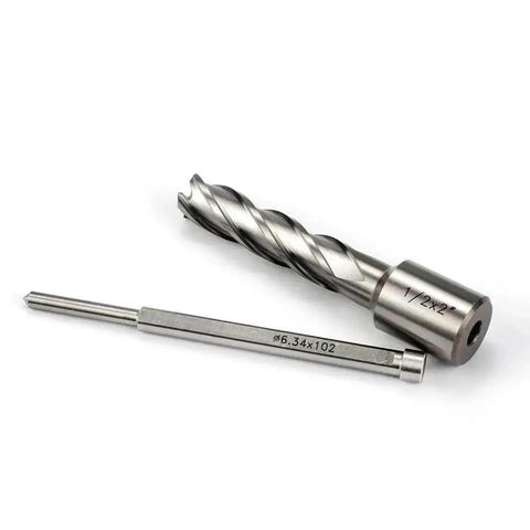 1/2 Inch HSS Annular Cutter for Magnetic Drill Press with 2 Inch Cutting Depth, 3/4 Inch Weldon Shank, 2 Flats, and Pilot Pin