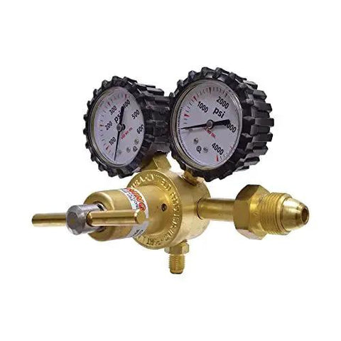 Nitrogen Regulator With 0 To 400 Psi Delivery Pressure, CGA580 Inlet, 1 Quarter Inch Male Flare Outlet, with two 2-inch gauges