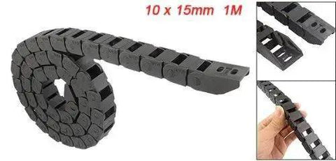 10mm x 15mm Black Plastic Flexible Nested Semi Closed Drag Chain Cable Wire Carrier, 1 Meter Length, ideal for CNC rigs shown.