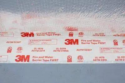 Fire and Water Barrier Tape FWBT4 4 in x 75 ft applied on construction joint surface