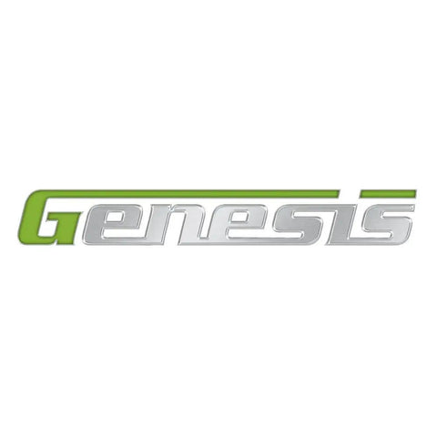 Genesis logo in silver and green, representing the detail palm sander with palm grip and vacuum port for dust control