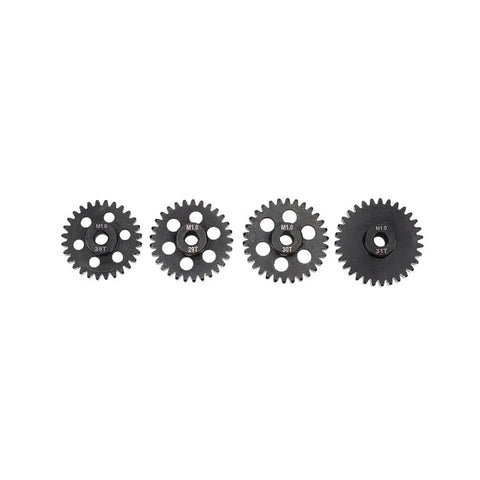 4 Pack Steel Pinion Gears For One Eighth Scale RC Cars, 28T 29T 30T 31T, 5mm Shaft Hole, Beefy Gear Teeth, High Strength Wear Resistant Set