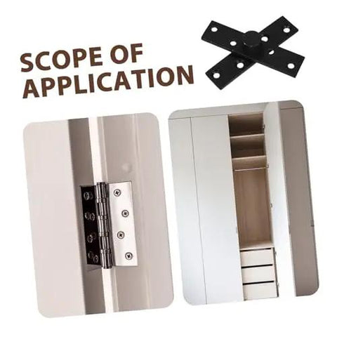 Secret Swivel Stainless Steel Exterior Door Hinge for Cabinets and Toilet Doors in use on white cabinet