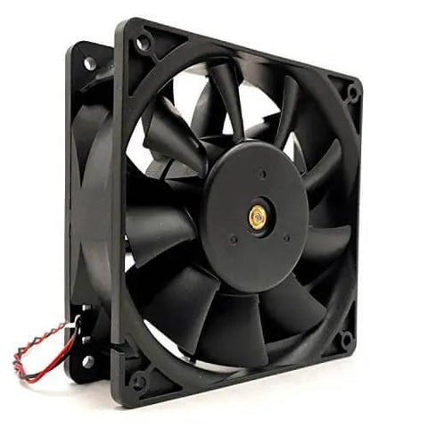 Side view of 120mm 12V high flow PC case fan with 0.60A draw, 5000 RPM and 226 CFM, dual ball bearing DC cooling fan for PC builds.