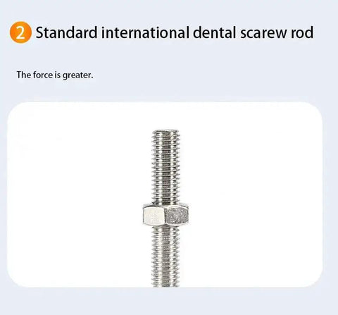 Standard international dental screw rod with greater force capability shown against white background.