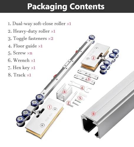 Soft Close Sliding Door Track Kit For Glass And Pocket Doors With Aluminum Barn Door Hardware 9.5 Ft Closet Rail System components