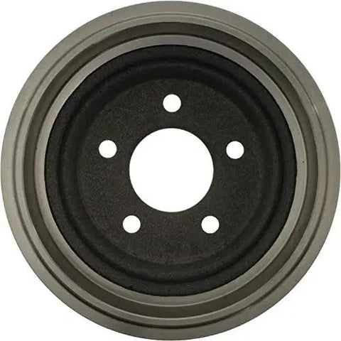 Front view of Centric C-Tek rear brake drum, gray metal with five lug holes