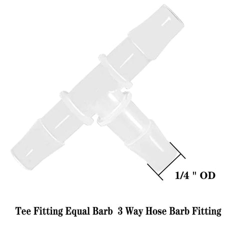 1/4 inch barb tee fitting, 3-way hose barb joint, white plastic, pack of 5