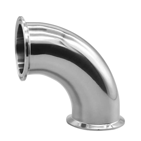 Stainless steel sanitary 90-degree elbow ferrule, 2 in tube OD (64 mm), tri-clamp ends, pack of 2