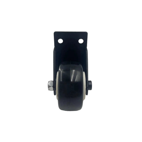 Front view of 2 Pack Black Side Mount Casters With L Plate 2 Inch Fixed Non Swivel Wheels Silent Replacement For Luggage Furniture Doors Gates Includes 10 Mounting Screws Iron Rubber Construction