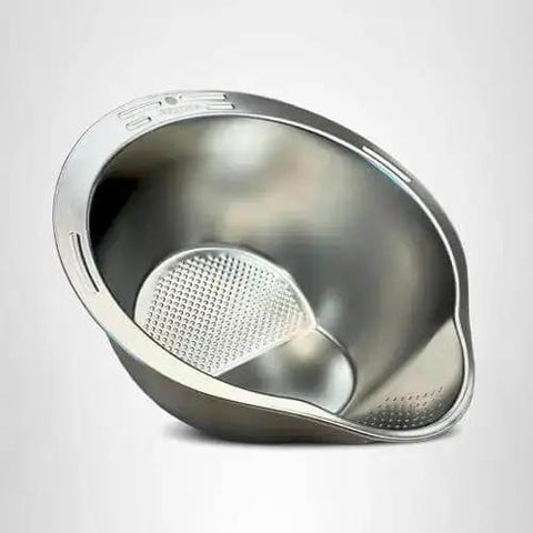 Stainless Steel Rice Washer Strainer Bowl with Agitator Bumps for Quick No Fuss Rinsing, Rust Resistant Colander, front view