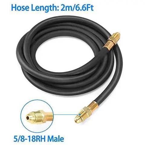 6.6Ft hose for Argon Regulator For Welding with CGA580 fitting, features 5/8-18RH male connector, designed for safe distance welding setups.