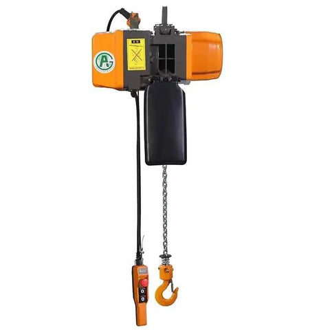 1 Ton Air Hoist With 20Ft Lift And Pendant Control For Heavy Duty Crane Hoist, side view showing chain and hook