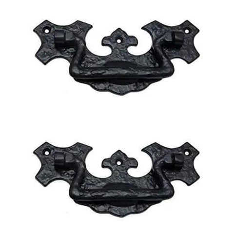 Phicol Antique Cast Iron Cabinet Ring Drop Pulls Pack Of 2 Matte Black displayed front view