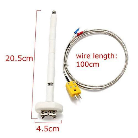 K-type thermocouple block kiln probe with ceramic insulator, white, 100 cm lead, 2372°F max, 11G