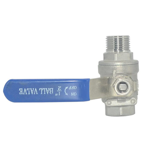 Full-port 1/2 in ball valve, S304 stainless steel body, blue lever handle, threaded ends