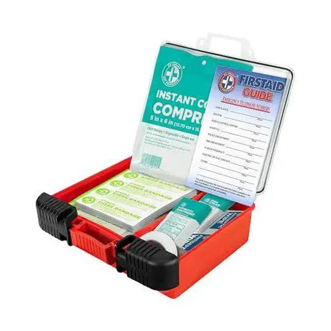 Open view of Ten Person OSHA ANSI First Aid Kit With One Hundred Pieces For Home Office School Industrial Sites And Restaurants