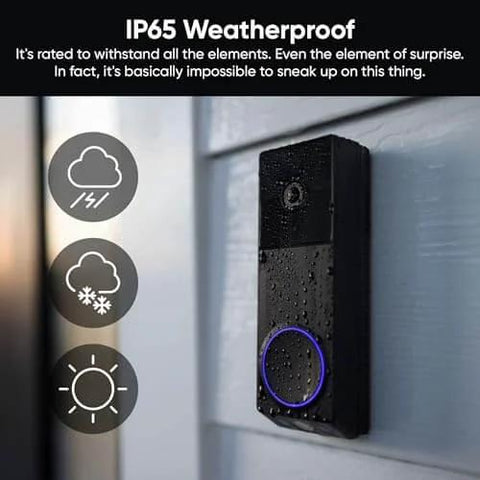 Wireless Duo Cam Video Doorbell with Chime Included, Battery Powered, 2K Full HD, weatherproof installation on a wall.