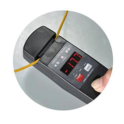 D YEDEMC optical fiber identifier handheld FTTH tool with VFL, orange fiber connected, digital display