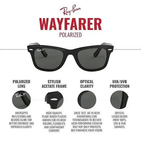 Original Wayfarer Polarized Sunglasses With Photochromic Clear To Gray Lenses, Black Square Frame, 50mm, Evergllasses Built In