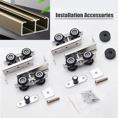 Beefed Up Heavy Duty Aluminum Sliding Barn Door Hardware Kit with Double Bypass and Soft Close Pocket Door Track System