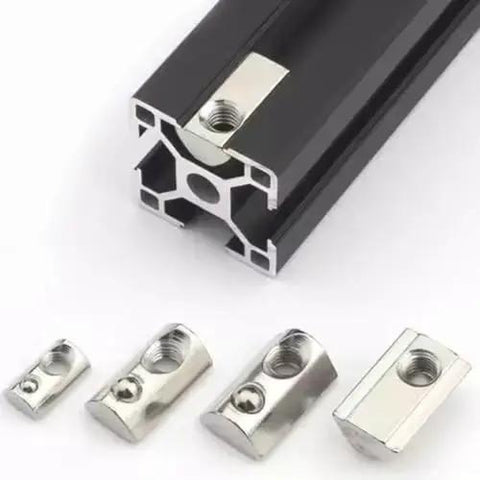Roll In T Nut With Ball Spring M3 Size Nickel Plated Carbon Steel T Slot Nut For 2020 Series Aluminum Extrusion Rails Pack Of 50