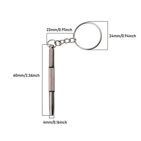 12 Pack Eyeglass Screwdriver Keychain Set Mini 3 In 1 Flat Phillips Hex Drivers Pocket Size with keychain dimensions shown