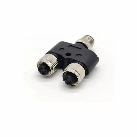 Two Pack M12 Y Connector 4 Pin A Coded Waterproof Adapters, One Male to Two Female Splitter for Industrial Sensors and Automation.
