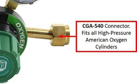 Oxygen CGA-540 connector on Oxygen And Propane Regulator Combo For Oxy Fuel Welding And Cutting V350 Series.
