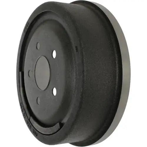 Centric 123.65021 C-Tek rear brake drum, front view; black with silver outer rim