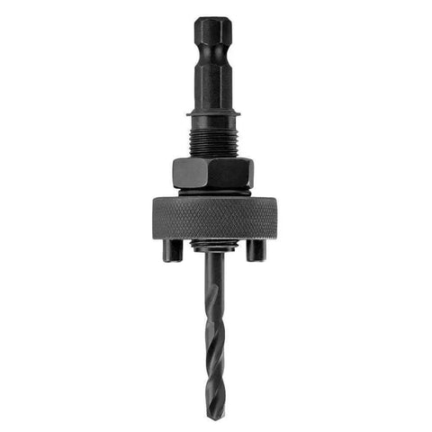 Heavy Duty One Half Inch Shank Hole Saw Arbor 2L With Pilot Drill Bit For Hole Saws From One And One Quarter Inch To Six Inch Hardened Carbon Steel Starts On Contact Split Point For Faster Penetration And Minimal Walking