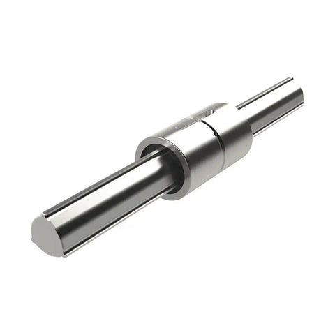 Ball Spline Nut LBS 15 LBS15UU for precision linear motion with high speed rotation, shown on a shaft, ideal for CNC mills and robotics.
