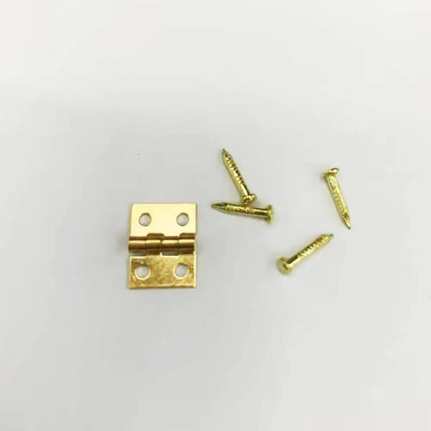1 Set 1/12 Scale Tiny Dollhouse Door Hinges With 4 Pieces And 16 Screws For Totally Realistic Dollhouse Furniture Doors Cabinets And Diorama Decoration DIY Miniature Hardware in gold.