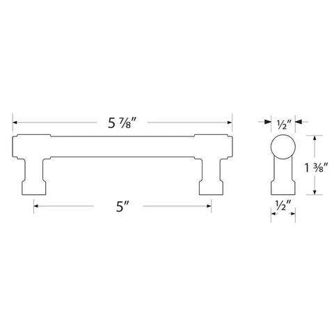 Technical drawing of the Emtek Jasper Pull for Cabinets Available in 7 Sizes and 6 Finishes with 5 Inch Center to Center Measurement Polished Chrome Finish US26 86688US26 Premium Cabinet Hardware for Drawers and Doors showing dimensions.